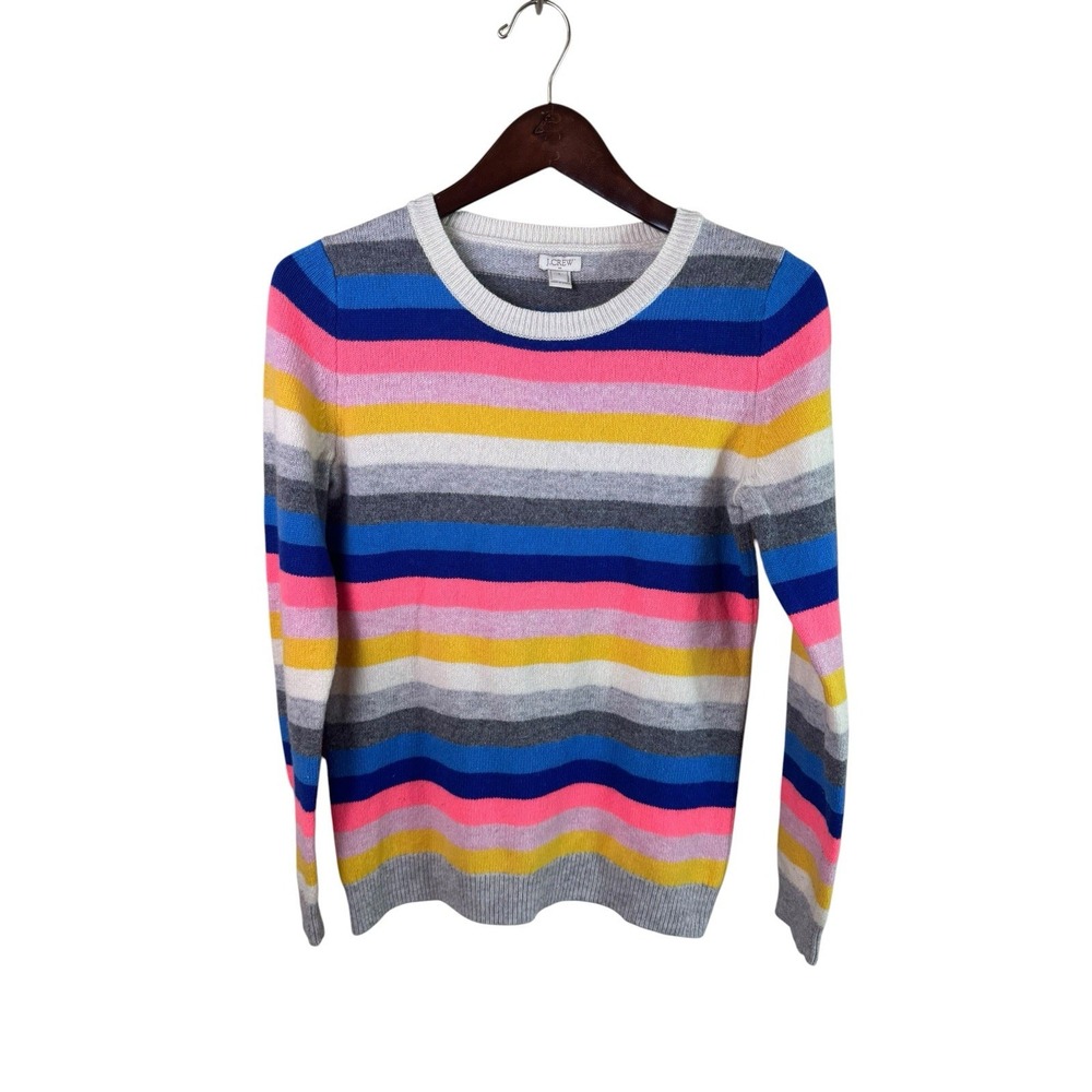 J.Crew‎ Multicolor Striped Lambs Wool Blend Crewneck Sweater Soft Cozy Sz Small